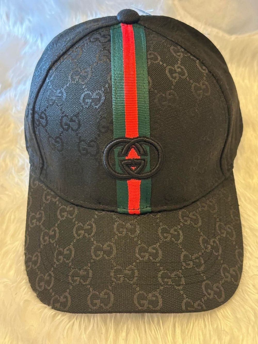 Black GG Monogram Hat with Clear Inner Panel